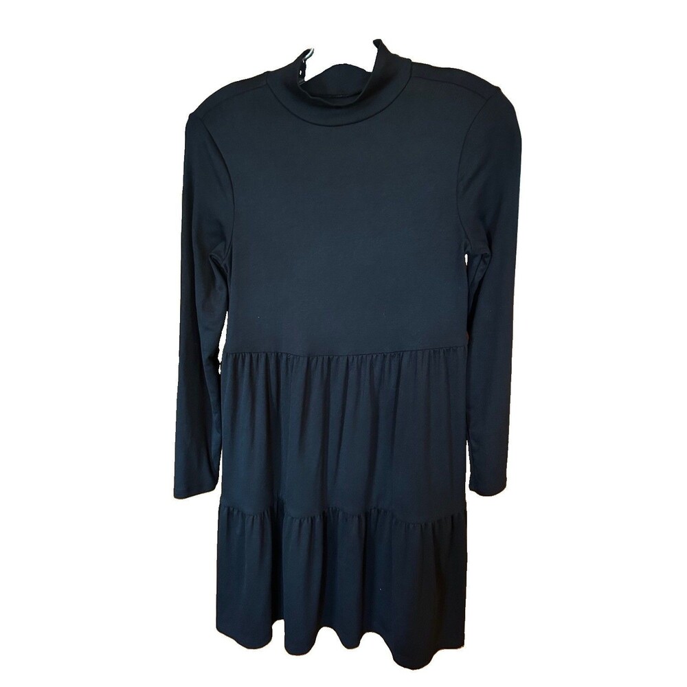 Gap Black Tiered Dress The Modern Dress Thicker Knit Flirty Fun Small/Petite